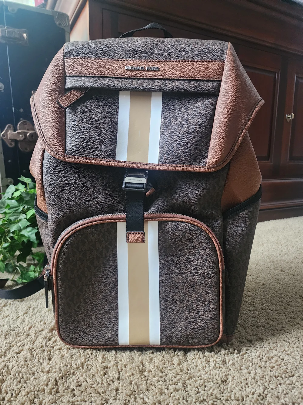 Michael Kors Brown Signature Stripe Men's Backpack